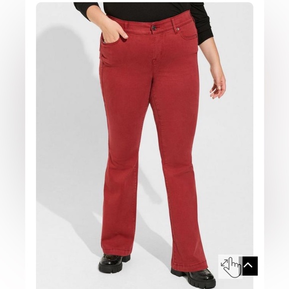 Torrid Bombshell Flare Super Soft High-Rise Jeans rhubarb red Women's 12R pants - Picture 14 of 14